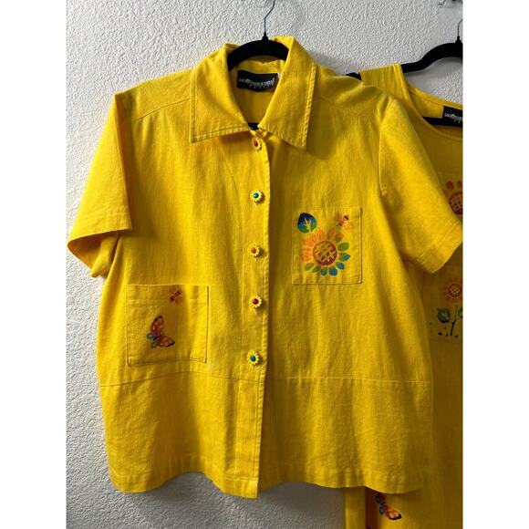 Sag Harbor 2 Piece Outfit Shacket And Tank Dress 10 P Linen Blend Flower Buttons - Picture 3 of 16